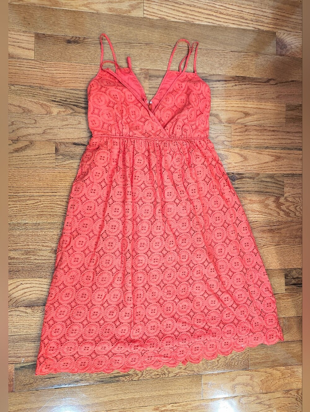 J Crew Coral Eyelet Sundress with Spaghetti Straps